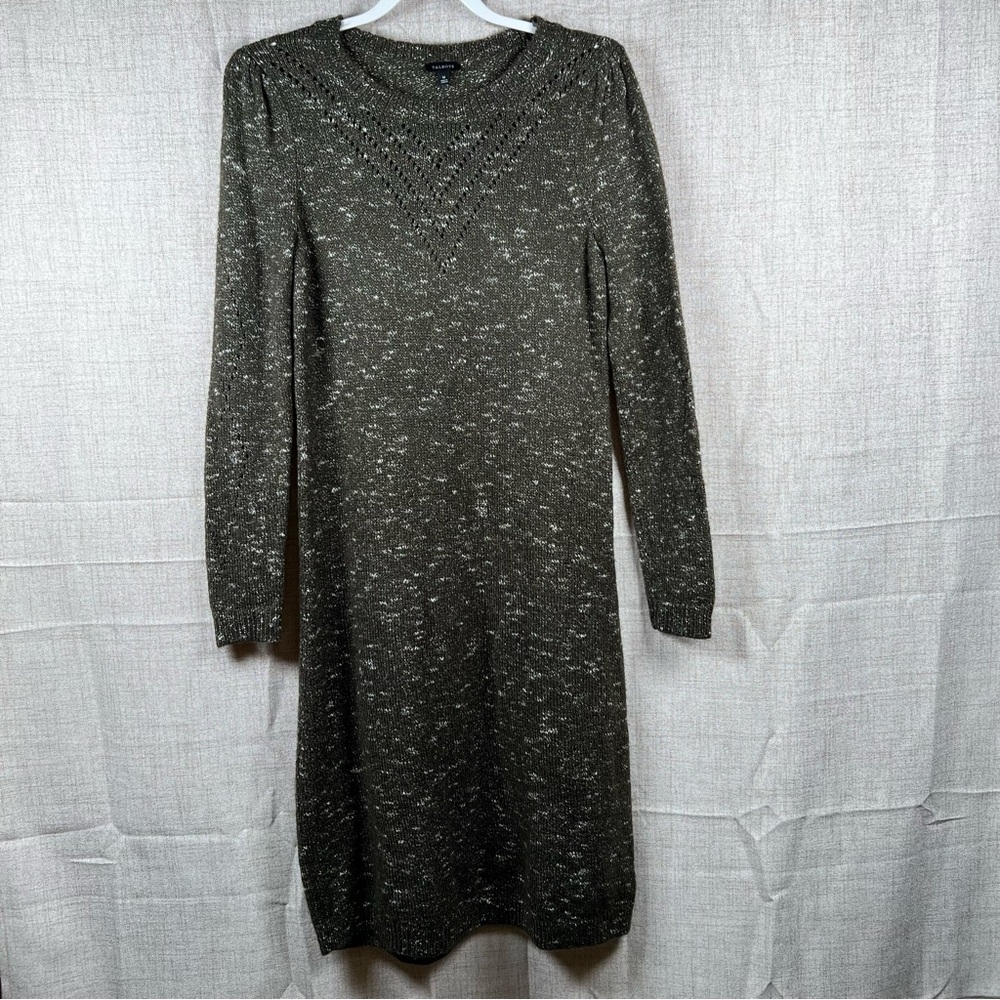 Talbots Sweater Dress Green Marbled‎ Crew Neck Long Sleeves Cut Out women's Med